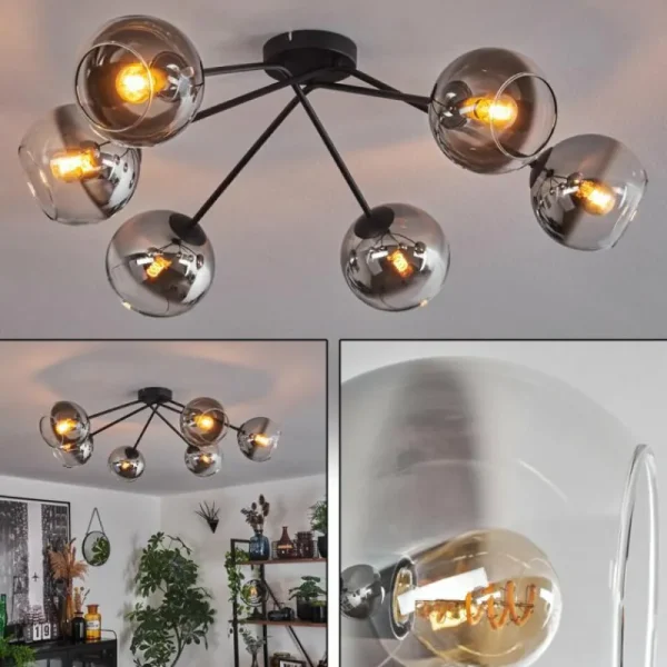 hofstein Plafonnier - Verre 15 cm Koyoto Chrome, Clair, 6 lumières* Lampes En Verre