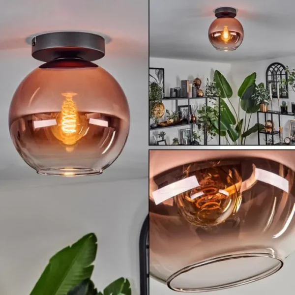 hofstein Plafonnier - Verre 20 cm Koyoto Clair, Cuivré, 1 lumière* Lampes En Verre