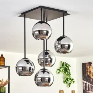 hofstein Plafonnier - Verre 15 cm Koyoto Chrome, 5 lumières* Lampes En Verre