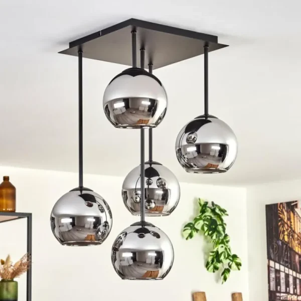 hofstein Plafonnier - Verre 15 cm Koyoto Chrome, 5 lumières* Lampes En Verre