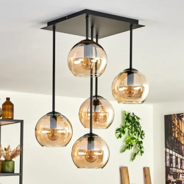 hofstein Plafonnier - Verre 15 cm Koyoto Ambre, 5 lumières* Lampes En Verre