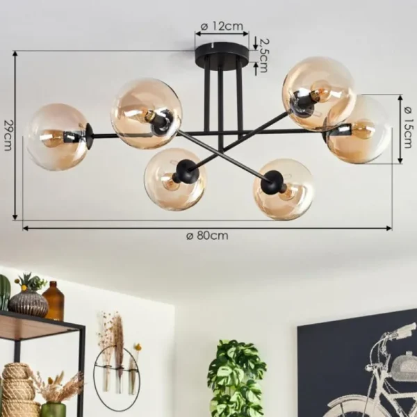 hofstein Plafonnier - Verre 15 cm Koyoto Ambre, Clair, 6 lumières* Lampes En Verre