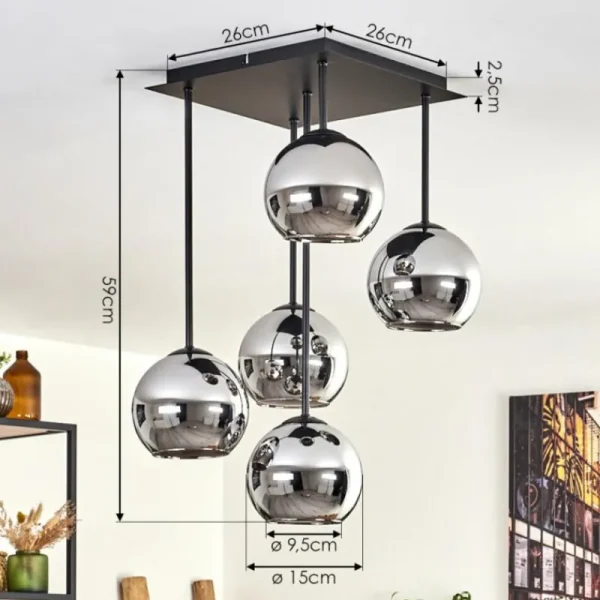 hofstein Plafonnier - Verre 15 cm Koyoto Chrome, 5 lumières* Lampes En Verre