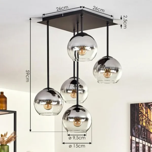 hofstein Plafonnier - Verre 15 cm Koyoto Chrome, Clair, 5 lumières* Lampes En Verre