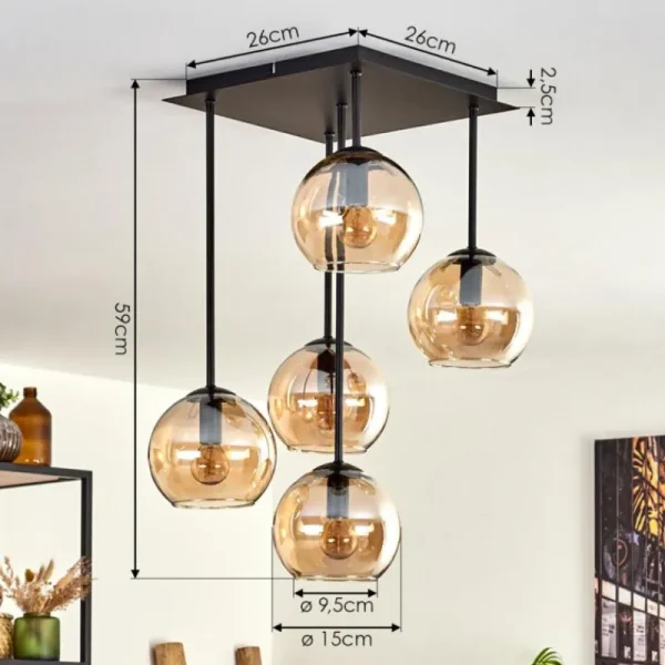hofstein Plafonnier - Verre 15 cm Koyoto Ambre, 5 lumières* Lampes En Verre