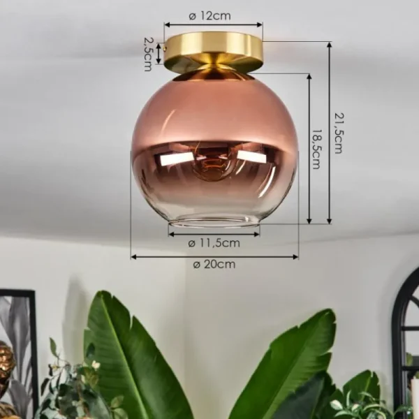 hofstein Plafonnier - Verre 20 cm Koyoto Or, Noir, 1 lumière* Lampes En Verre