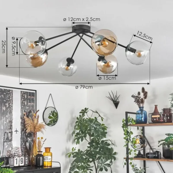 hofstein Plafonnier - Verre 15 cm Koyoto Ambre, Clair, 6 lumières* Lampes En Verre