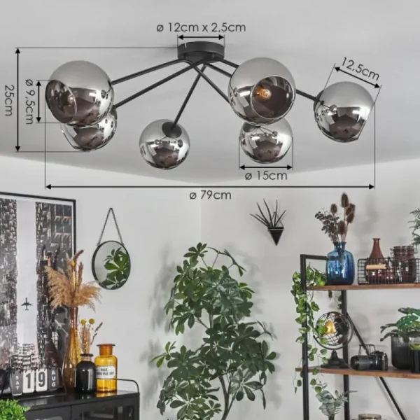 hofstein Plafonnier - Verre 15 cm Koyoto Chrome, 6 lumières* Lampes En Verre