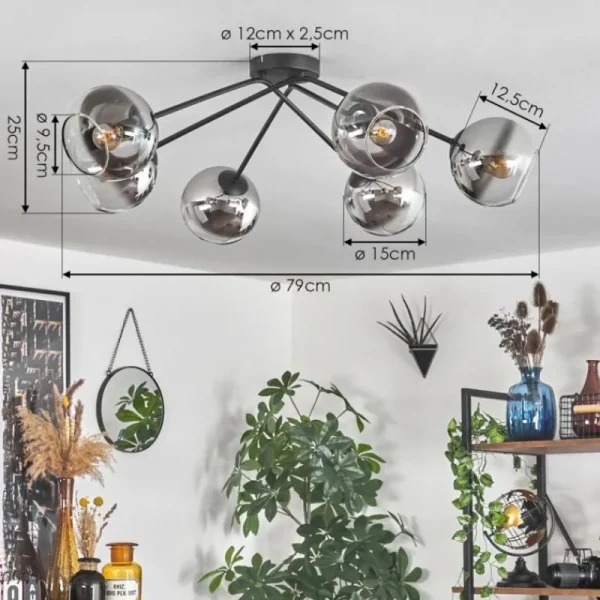 hofstein Plafonnier - Verre 15 cm Koyoto Chrome, Clair, 6 lumières* Lampes En Verre