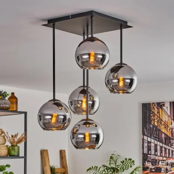 hofstein Plafonnier - Verre 15 cm Koyoto Chrome, 5 lumières* Lampes En Verre