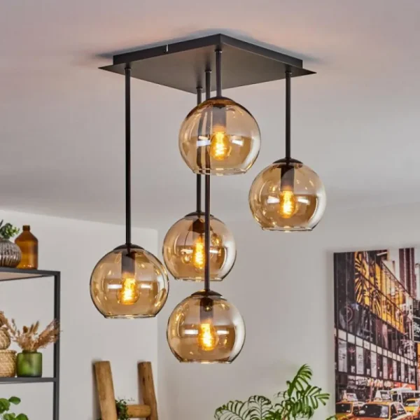 hofstein Plafonnier - Verre 15 cm Koyoto Ambre, 5 lumières* Lampes En Verre