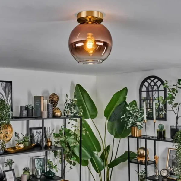 hofstein Plafonnier - Verre 20 cm Koyoto Or, Noir, 1 lumière* Lampes En Verre