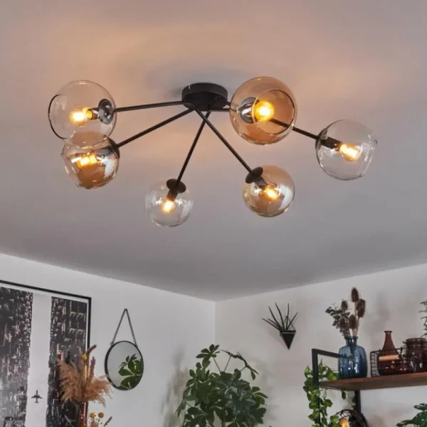 hofstein Plafonnier - Verre 15 cm Koyoto Ambre, Clair, 6 lumières* Lampes En Verre