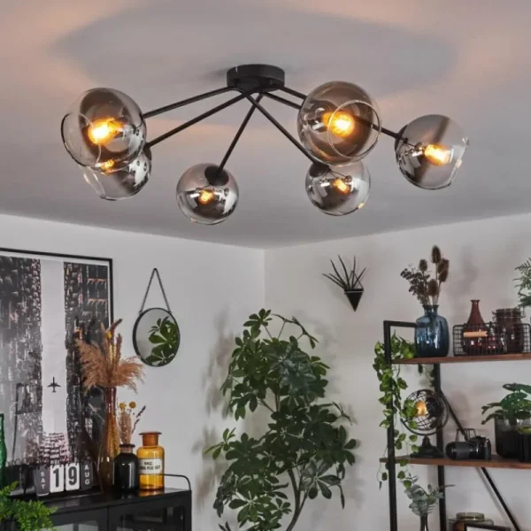 hofstein Plafonnier - Verre 15 cm Koyoto Chrome, Clair, 6 lumières* Lampes En Verre