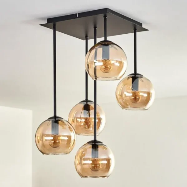 hofstein Plafonnier - Verre 15 cm Koyoto Ambre, 5 lumières* Lampes En Verre