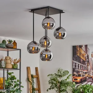 hofstein Plafonnier - Verre 15 cm Koyoto Chrome, 5 lumières* Lampes En Verre