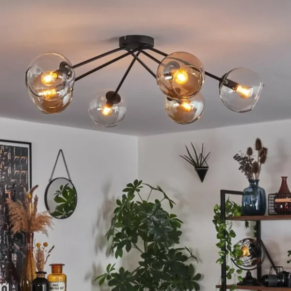 hofstein Plafonnier - Verre 15 cm Koyoto Ambre, Clair, 6 lumières* Lampes En Verre