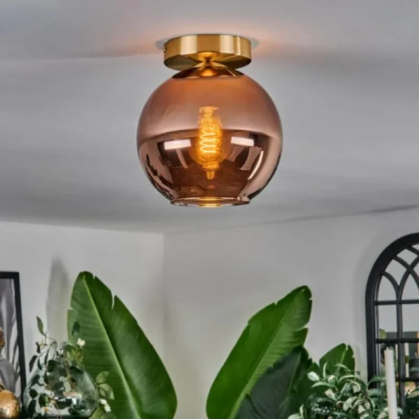 hofstein Plafonnier - Verre 20 cm Koyoto Or, Noir, 1 lumière* Lampes En Verre