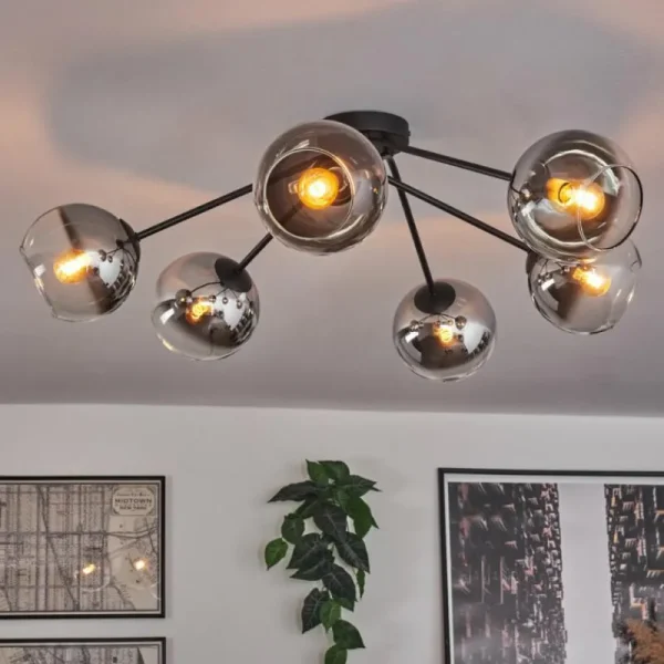 hofstein Plafonnier - Verre 15 cm Koyoto Chrome, Clair, 6 lumières* Lampes En Verre