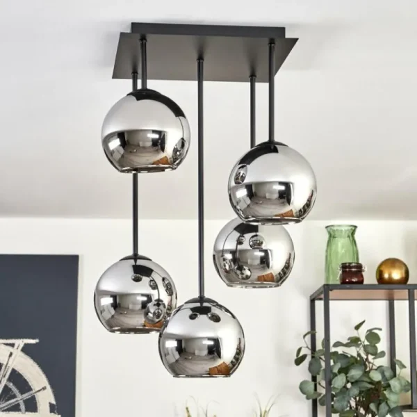 hofstein Plafonnier - Verre 15 cm Koyoto Chrome, 5 lumières* Lampes En Verre
