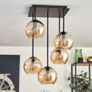 hofstein Plafonnier - Verre 15 cm Koyoto Ambre, 5 lumières* Lampes En Verre