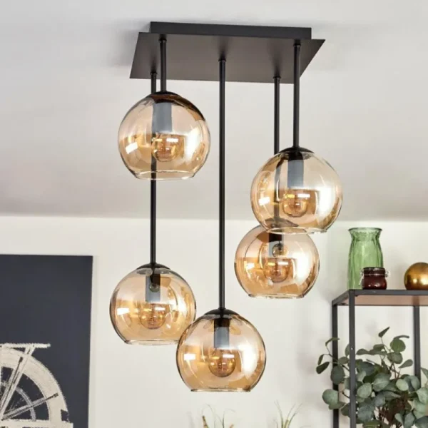 hofstein Plafonnier - Verre 15 cm Koyoto Ambre, 5 lumières* Lampes En Verre