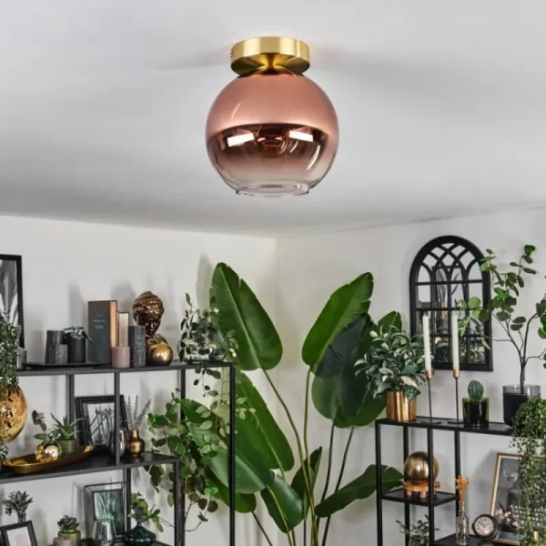 hofstein Plafonnier - Verre 20 cm Koyoto Or, Noir, 1 lumière* Lampes En Verre