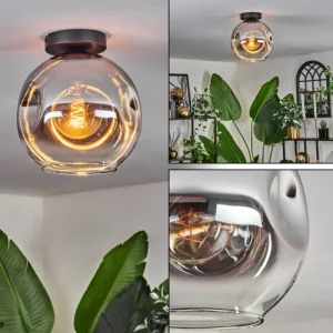 hofstein Plafonnier - Verre 25 cm Ripoll Chrome, Clair, 1 lumière* Lampes En Verre