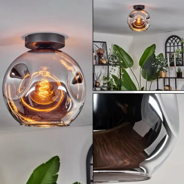 hofstein Plafonnier - Verre 25 cm Ripoll Chrome, 1 lumière* Lampes En Verre