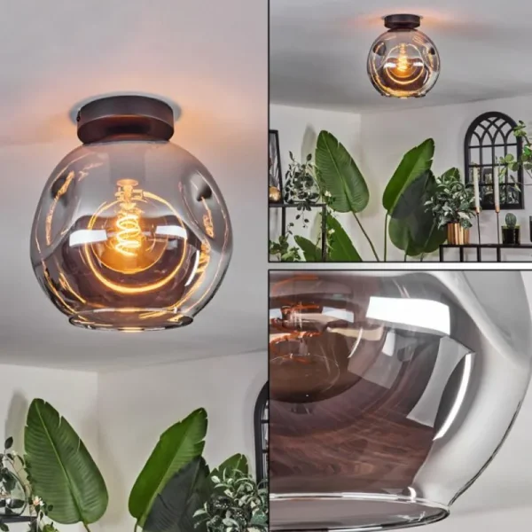 hofstein Plafonnier - Verre 25 cm Ripoll Fumé, 1 lumière* Lampes Modernes