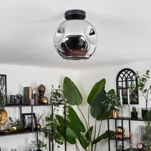 hofstein Plafonnier - Verre 25 cm Ripoll Chrome, 1 lumière* Lampes En Verre