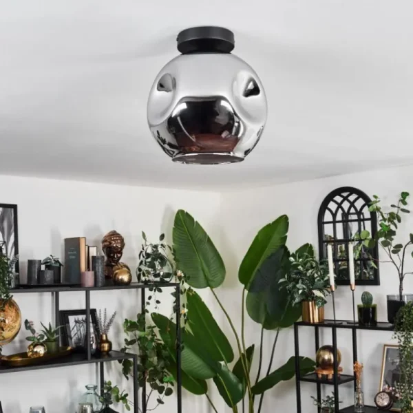 hofstein Plafonnier - Verre 25 cm Ripoll Chrome, 1 lumière* Lampes En Verre