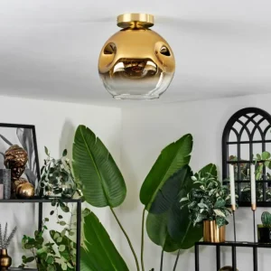 hofstein Plafonnier - Verre 25 cm Ripoll Or, Noir, 1 lumière* Lampes En Verre