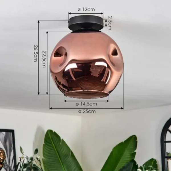 hofstein Plafonnier - Verre 25 cm Ripoll Cuivré, 1 lumière* Lampes En Verre