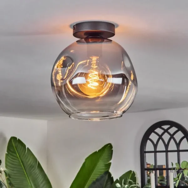 hofstein Plafonnier - Verre 25 cm Ripoll Clair, Fumé, 1 lumière* Lampes Modernes