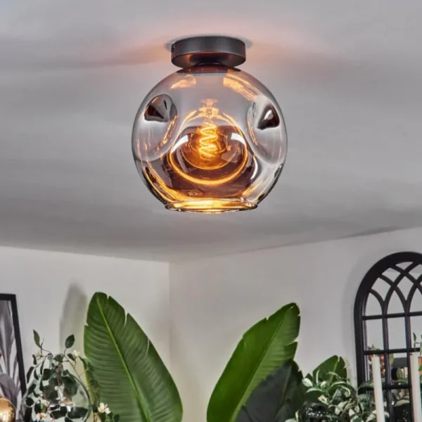 hofstein Plafonnier - Verre 25 cm Ripoll Chrome, 1 lumière* Lampes En Verre