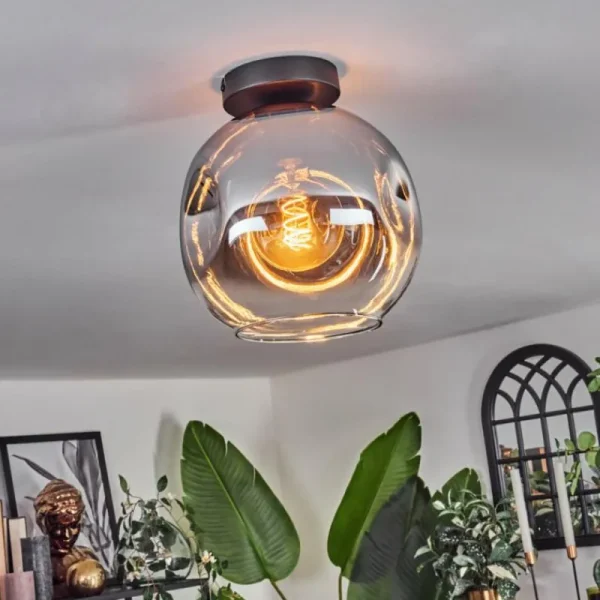 hofstein Plafonnier - Verre 25 cm Ripoll Chrome, Clair, 1 lumière* Lampes En Verre