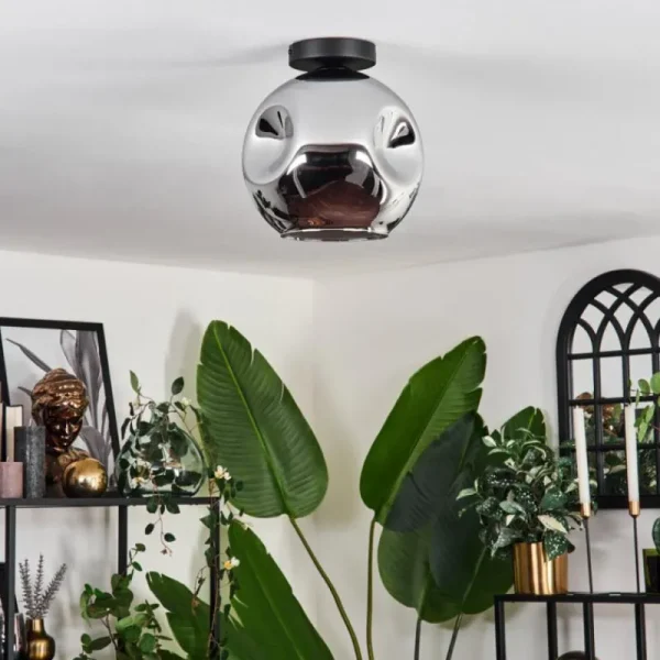 hofstein Plafonnier - Verre 25 cm Ripoll Chrome, 1 lumière* Lampes En Verre