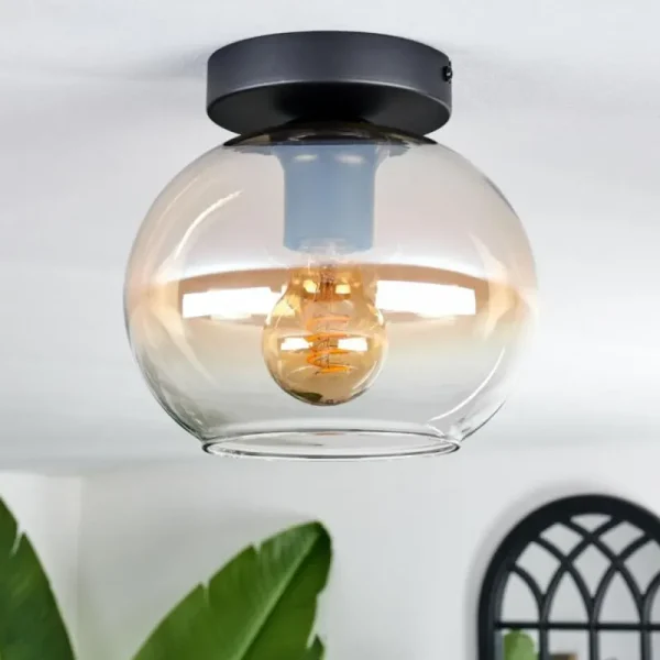 hofstein Plafonnier - Verre Apedo Ambre, Clair, 1 lumière* Lampes En Verre