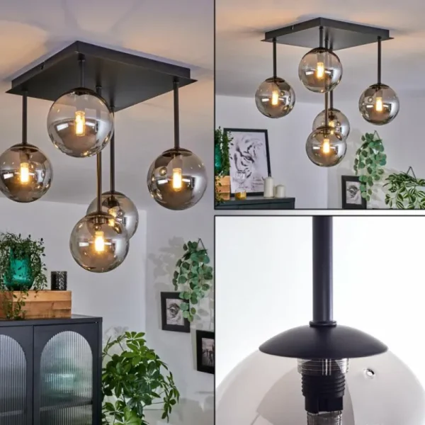 hofstein Plafonnier - Verre Chehalis Fumé, 5 lumières* Lampes Modernes