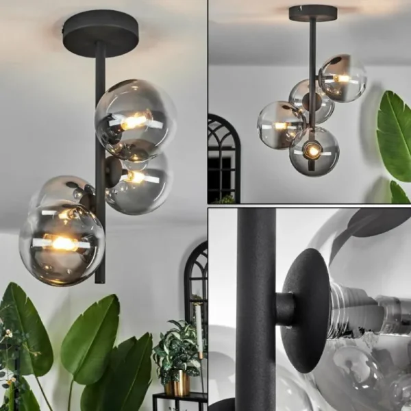 hofstein Plafonnier - Verre Chehalis Clair, Fumé, 4 lumières* Lampes Modernes