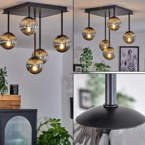 hofstein Plafonnier - Verre Chehalis Fumé, 5 lumières* Lampes Modernes