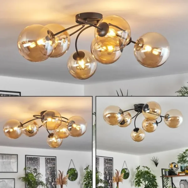 hofstein Plafonnier - Verre Chehalis Ambre, 6 lumières* Lampes En Verre