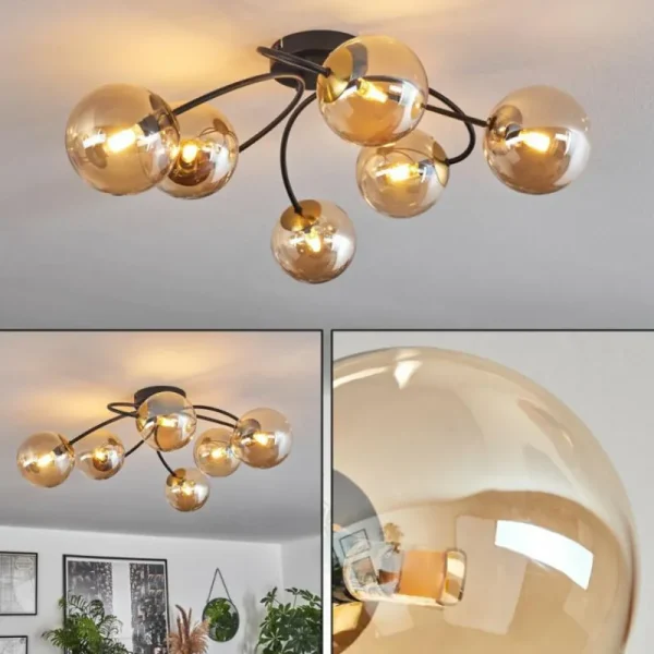 hofstein Plafonnier - Verre Chehalis Or, Noir, 6 lumières* Lampes En Verre