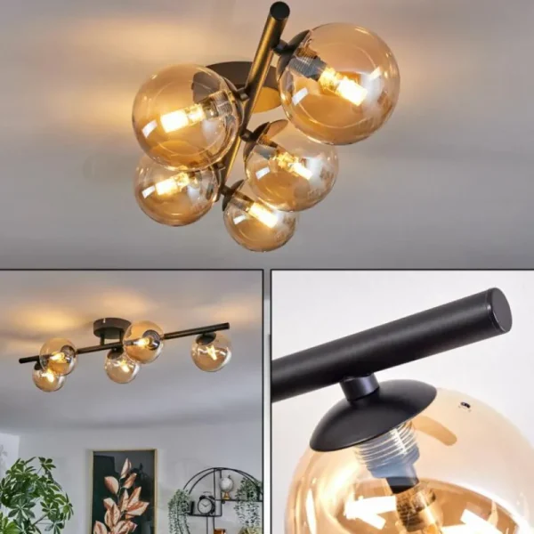 hofstein Plafonnier - Verre Chehalis Ambre, 5 lumières* Lampes En Verre