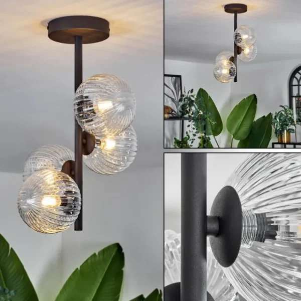 hofstein Plafonnier - Verre Chehalis Clair, 4 lumières* Lampes En Verre