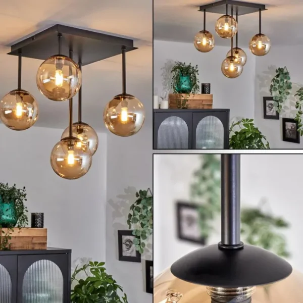 hofstein Plafonnier - Verre Chehalis Ambre, 5 lumières* Lampes En Verre