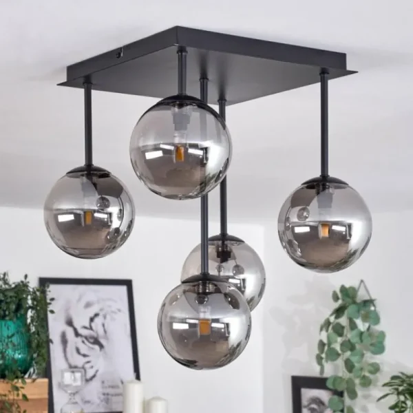 hofstein Plafonnier - Verre Chehalis Fumé, 5 lumières* Lampes Modernes