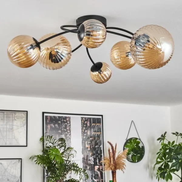 hofstein Plafonnier - Verre Chehalis Ambre, 6 lumières* Lampes Modernes