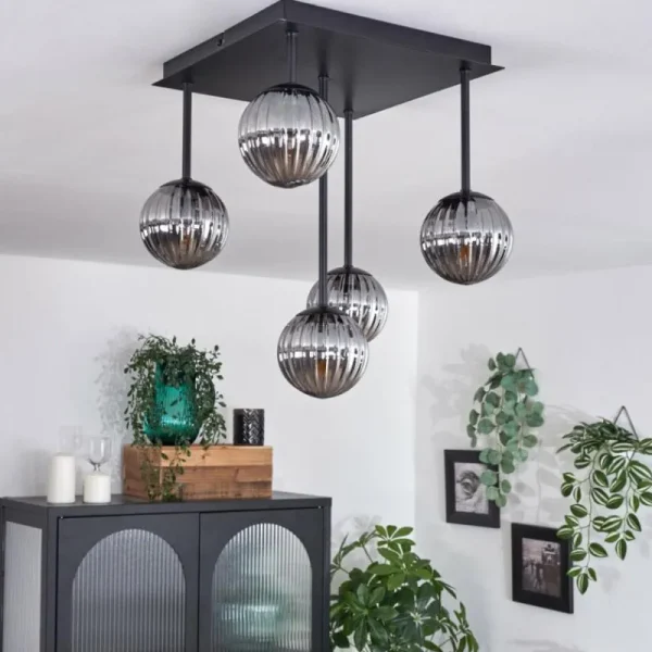 hofstein Plafonnier - Verre Chehalis Fumé, 5 lumières* Lampes Modernes